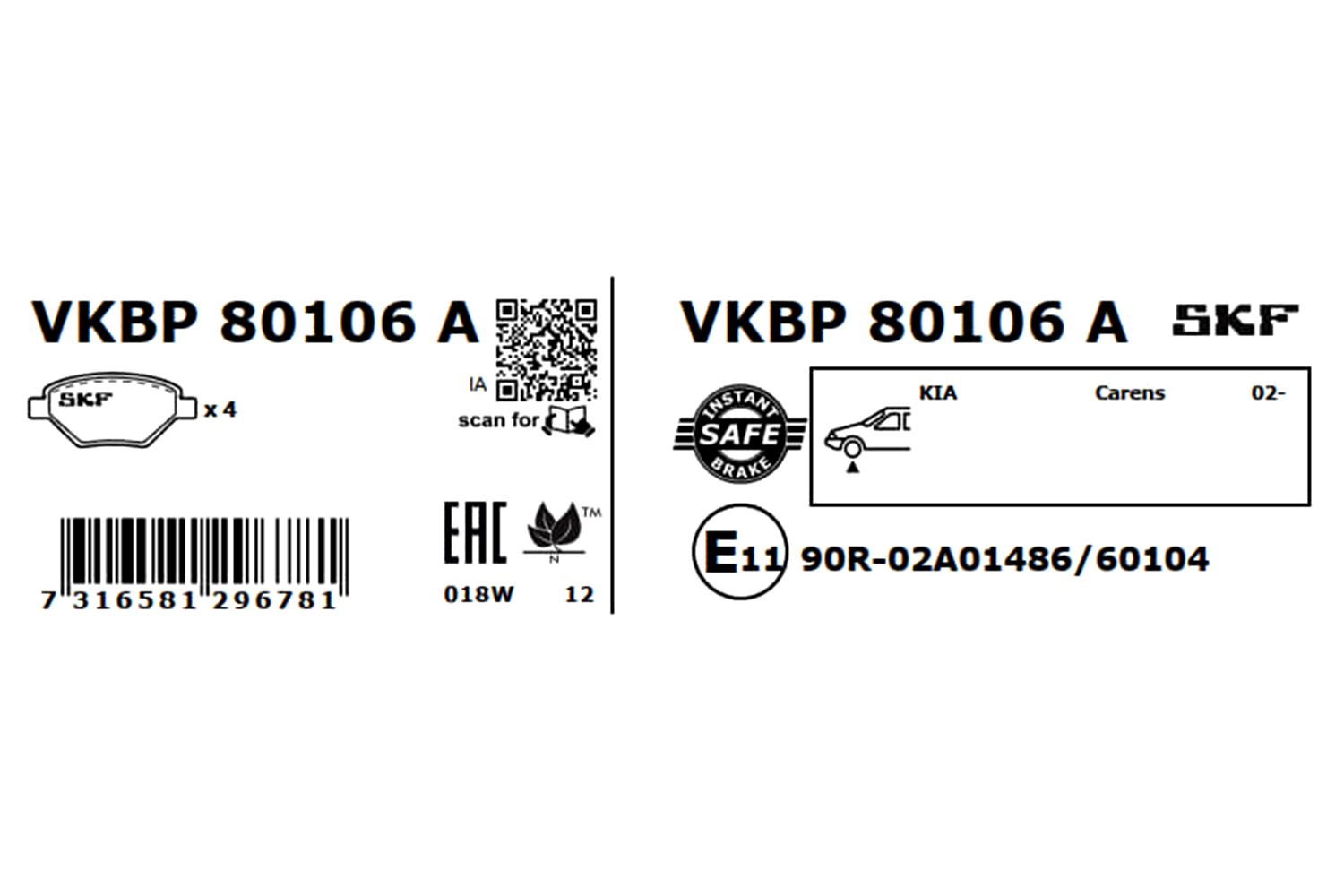 Obrázok Sada brzdových platničiek kotúčovej brzdy SKF  VKBP80106A